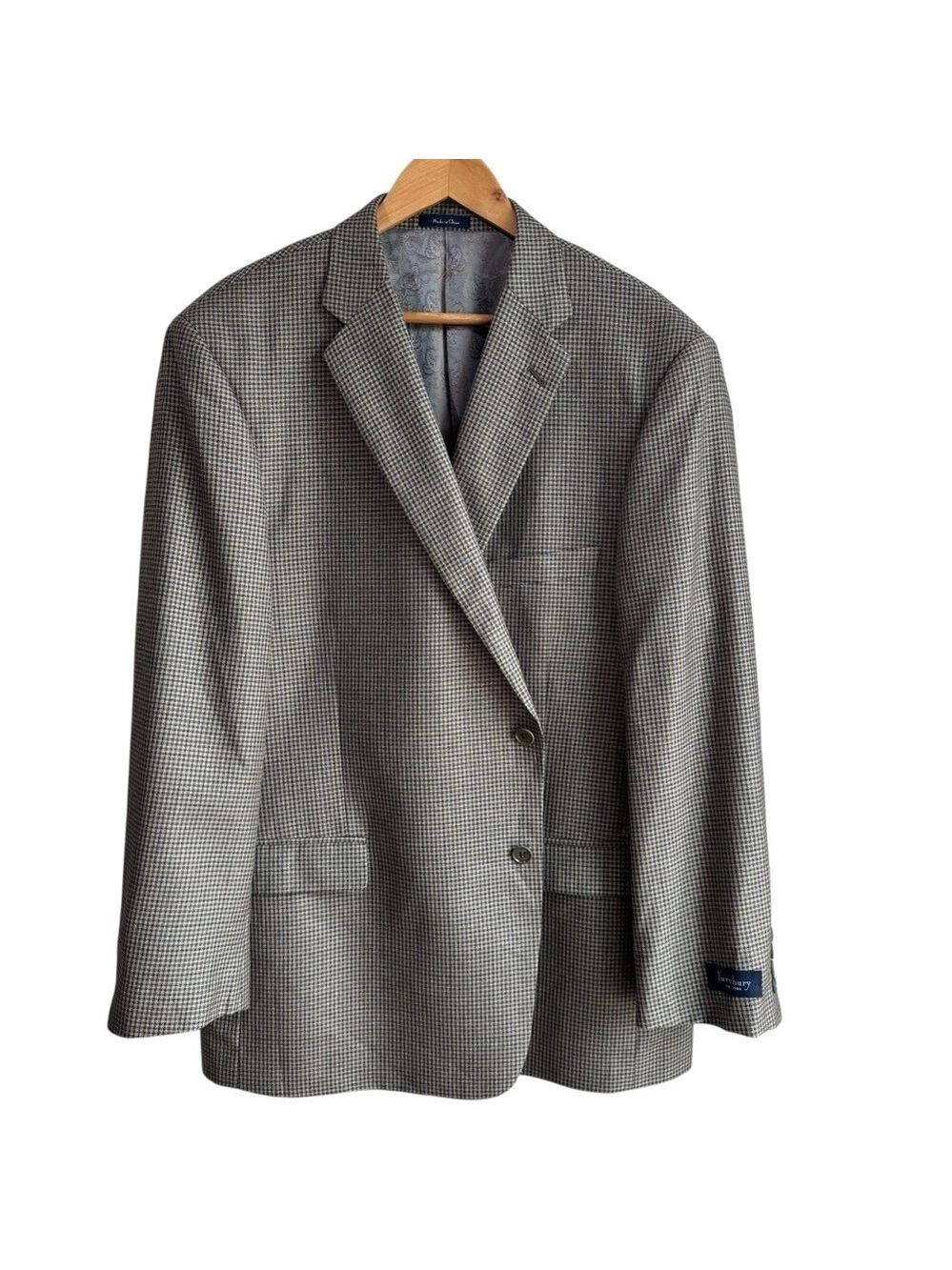 Turnbury Silk/Wool Suit Jacket 52R Grey Herringbone Plaid Blazer Office NWOT